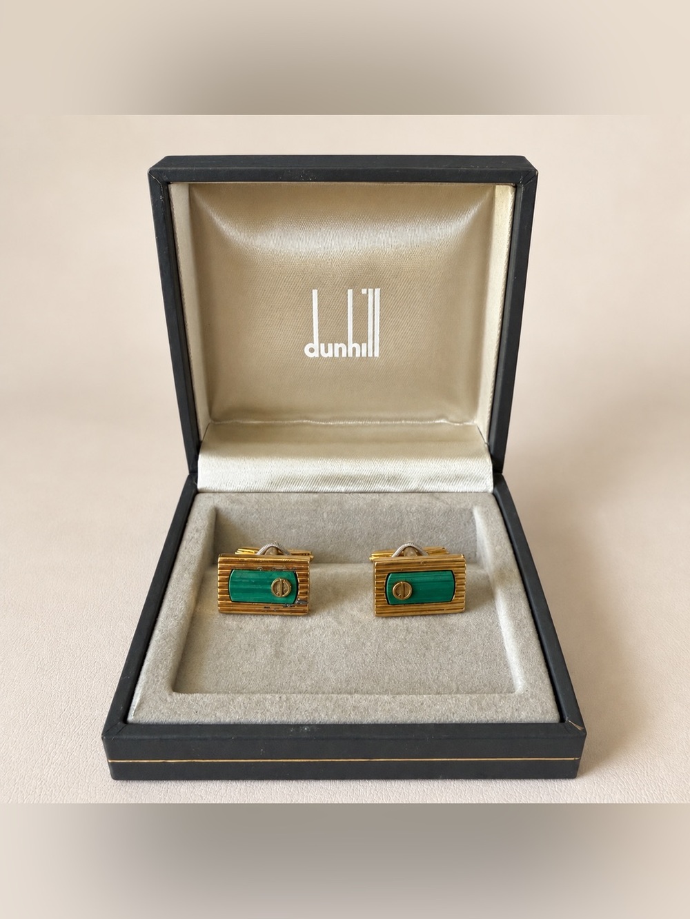 Vintage Dunhill Malachite Gold Tone Cufflinks
